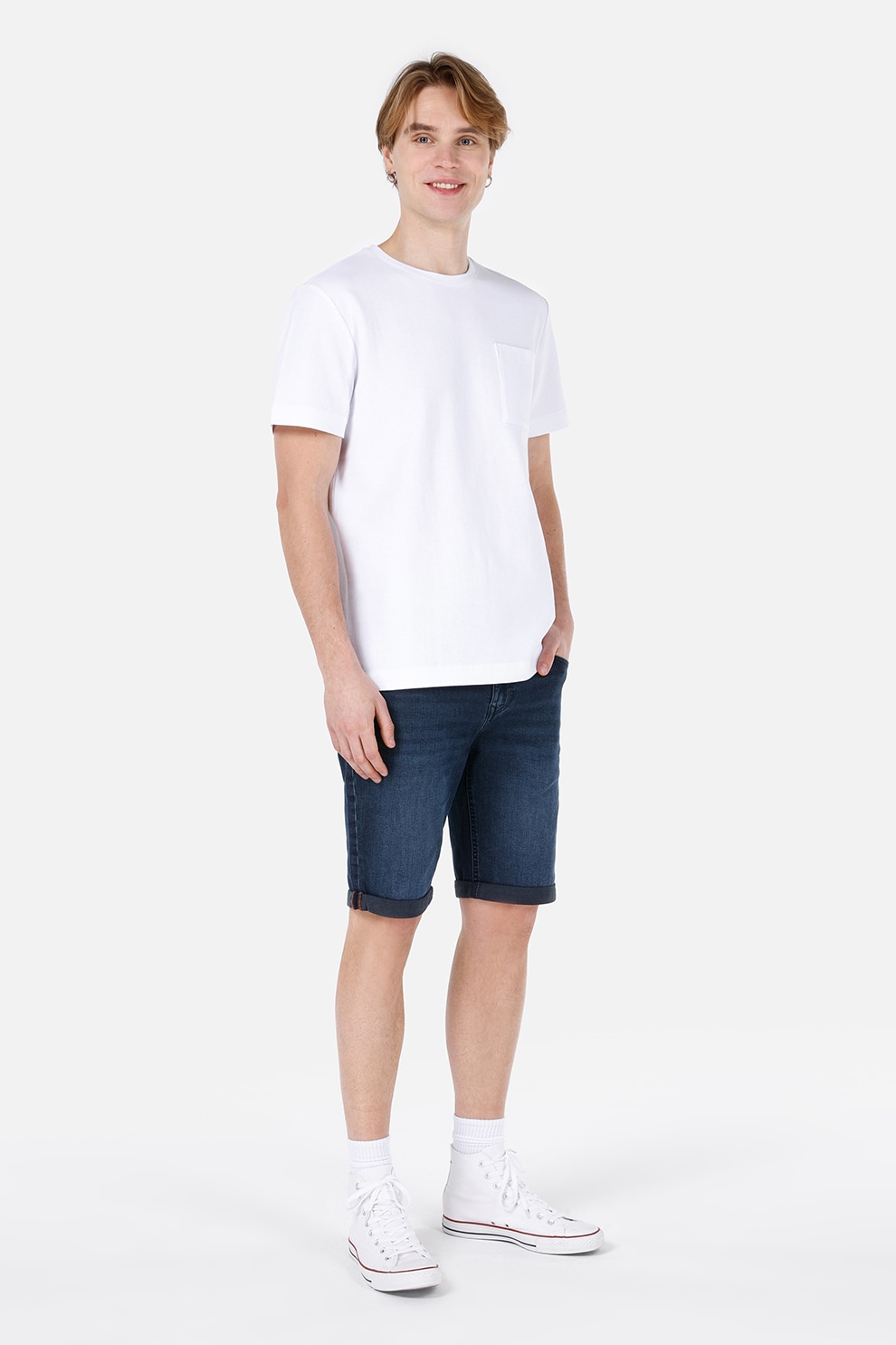 COLIN'S, Tricou de bumbac cu buzunar pe piept, Alb optic, XXL