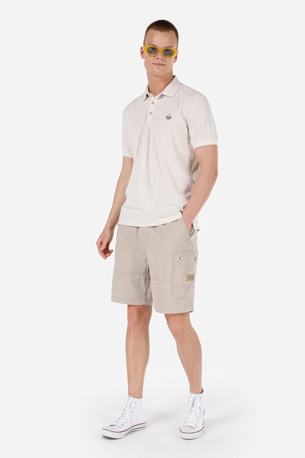COLIN'S, Pantaloni scurti de bumbac cu talie medie si buzunare multiple, Bej, S
