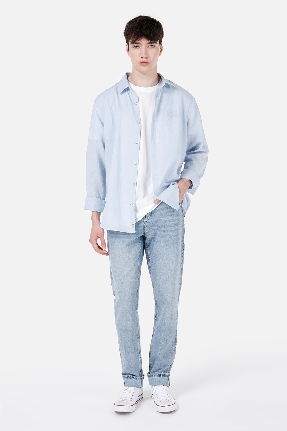 COLIN'S, Camasa din bumbac si in cu guler ascutit, Albastru pastel, S