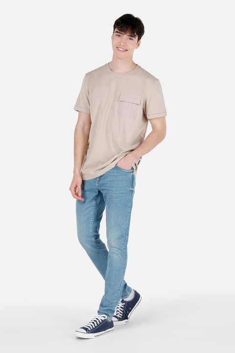 COLIN'S, Tricou cu decolteu la baza gatului si buzunar pe piept, Bej