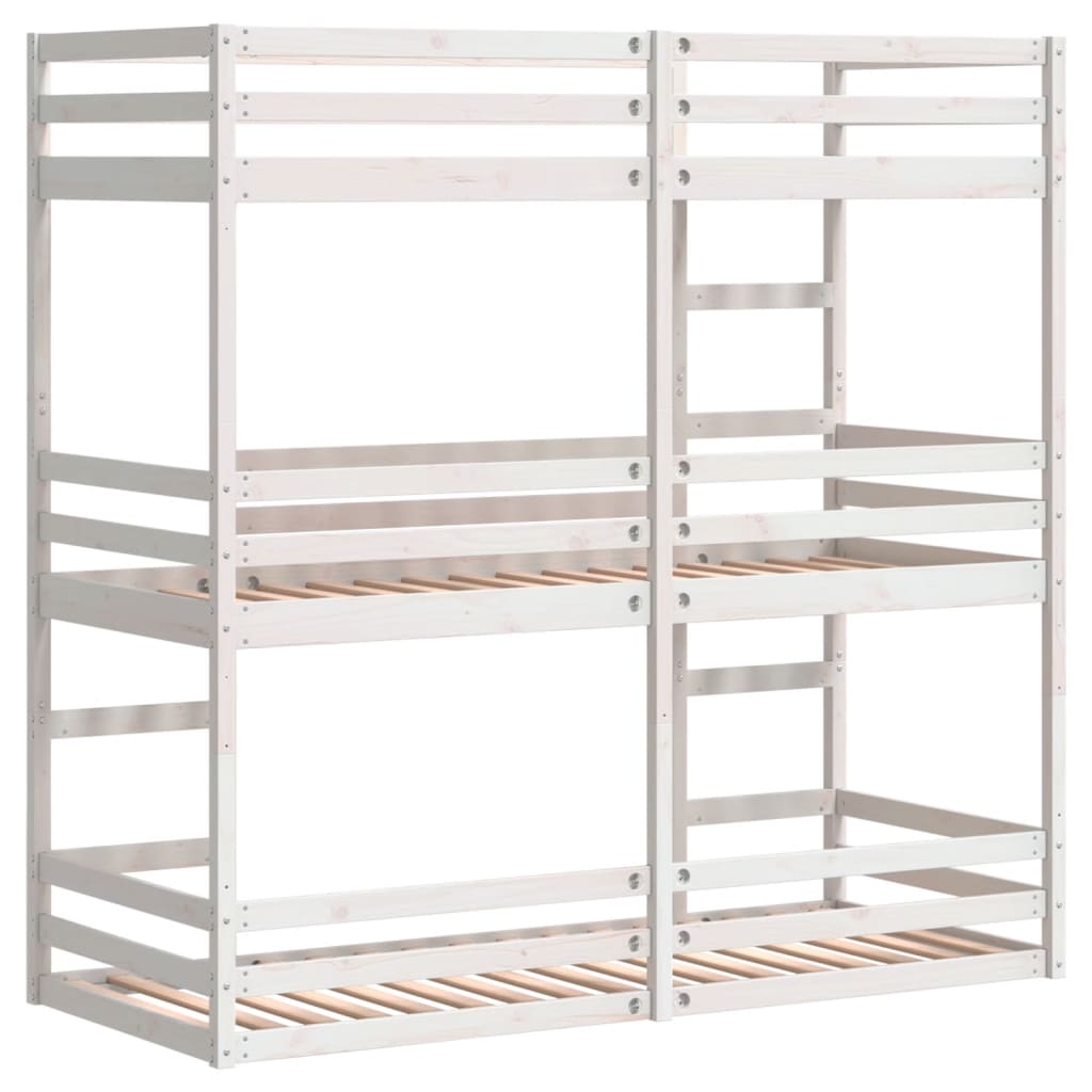 Pat supraetajat triplu vidaXL, alb, 90x190 cm, lemn masiv de pin