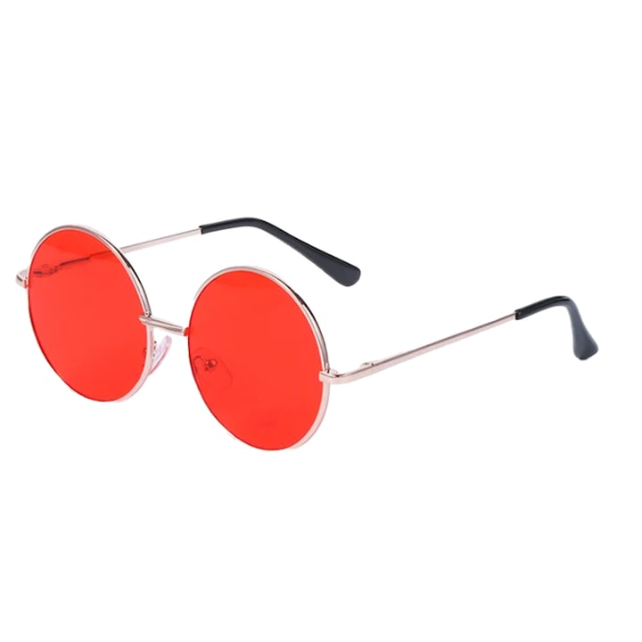 Ochelari de soare unisex, model retro rotund, tematica mistery cool, EFAYN, Universala, Rosu