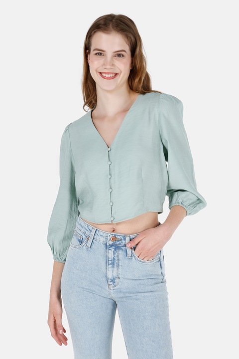 COLIN'S, Camasa crop cu maneci bufante, Verde pal