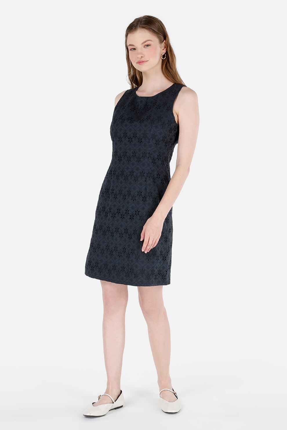 COLIN'S, Rochie cu decupaj pe spate si broderii, Bleumarin, M