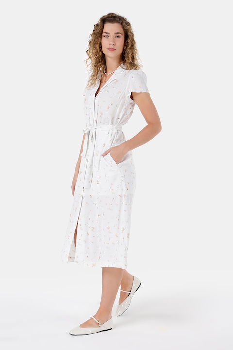 COLIN'S, Rochie evazata cu imprimeu floral, Maro nisip/Alb optic