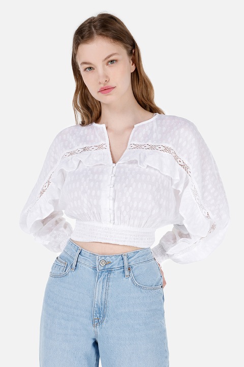 COLIN'S, Bluza crop cu insertii din dantela, Alb
