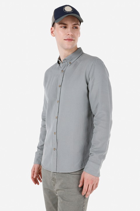 COLIN'S, Camasa slim fit cu guler fixat cu nasturi, Gri inchis
