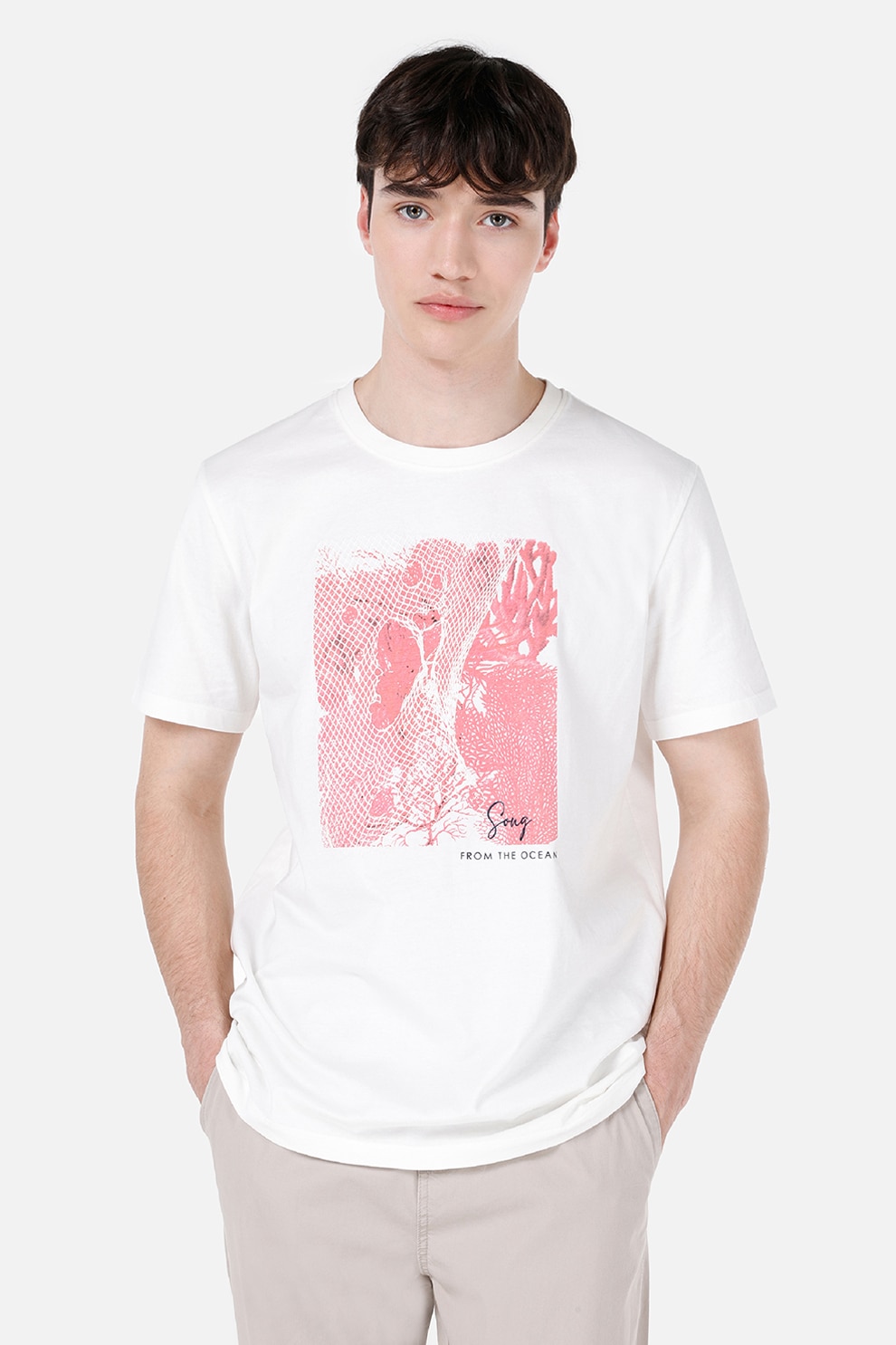 COLIN'S, Tricou din bumbac cu imprimeu grafic, Alb, Roz prafuit, L