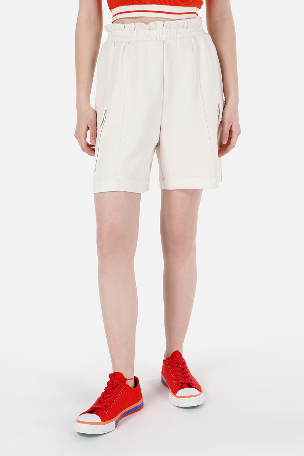 COLIN'S, Pantaloni scurti din amestec de modal cu talie inalta, Alb fildes, S