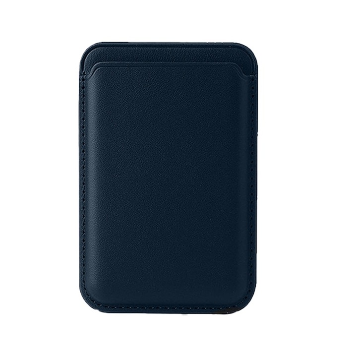 Husa pentru carduri FONIX, compatibila cu orice smartphone cu husa MagSafe sau Apple iPhone 12/13/14/15 Mini/Plus/Pro/Pro Max, Magneti integrati, Durabila, Rezistenta la socuri, Prindere Magnetica, Anti-alunecare, Piele Ecologica, Albastru Inchis