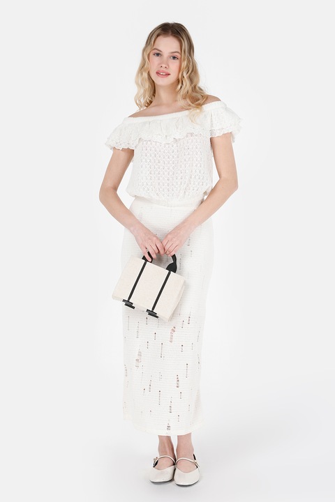 COLIN'S, Fusta midi cu aspect deteriorat, Alb fildes