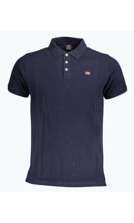 Мъжка поло тениска с лого, памук, лазур, Тъмно морско синьо