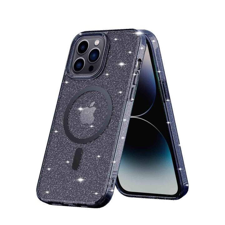 Vetter tok iPhone 14 Pro Max készülékhez, MagSafe kompatibilis, Soft Pro Glitter, fekete