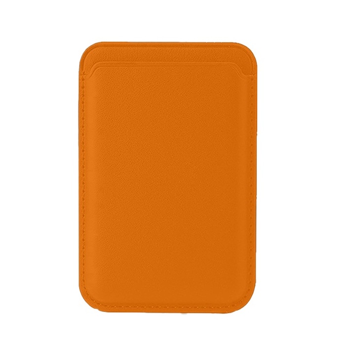 Husa pentru carduri FONIX, compatibila cu orice smartphone cu husa MagSafe sau Apple iPhone 12/13/14/15 Mini/Plus/Pro/Pro Max, Magneti integrati, Durabila, Rezistenta la socuri, Prindere Magnetica, Anti-alunecare, Piele Ecologica, Portocaliu