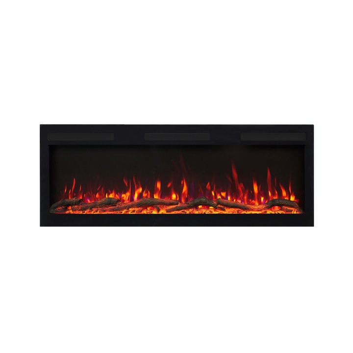 Semineu liniar Aflamo Majestic 107 PRO, sunet incorporat, Smart APP + telecomanda, 10 combinatii culori, Led 3D flame, sistem incalzire independent, incorporabil sau de perete