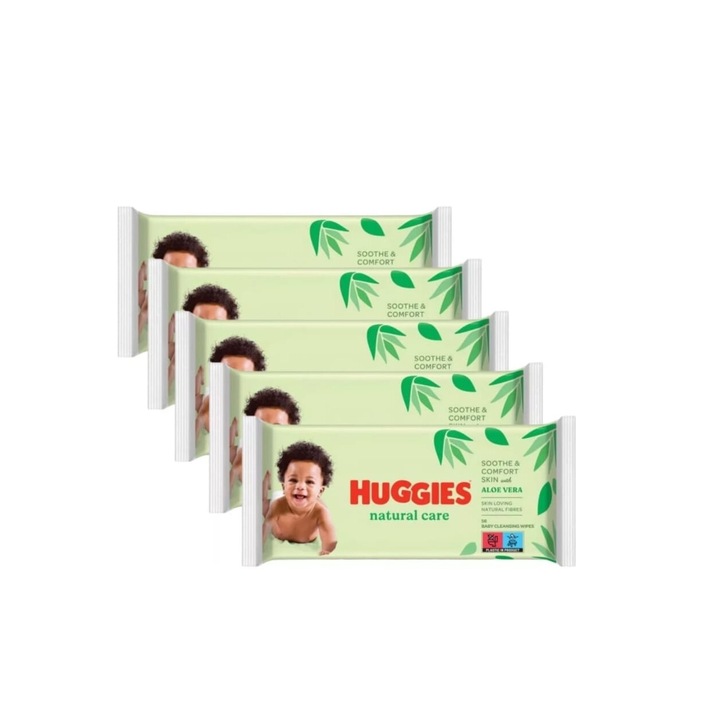 Set 5 Pachete Servetele umede cu Aloe Vera Natural Care, 5 X 56 bucati, Huggies