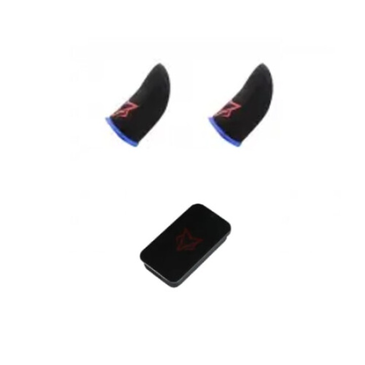 2 db Fingers (kesztyű) Gaming, Fox Blue V1, Silver Fiber, Izzadásgátló + fém tárolódoboz telefonhoz és táblagéphez, Pubg, Fortnite, Call of duty