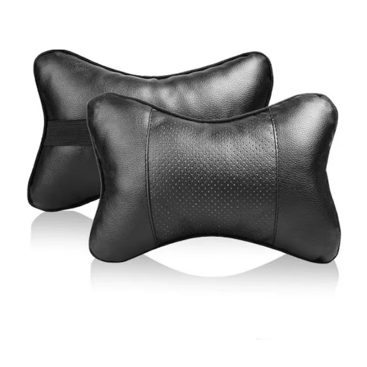 Set 2 Suporturi Auto Tetiera Reglabile 360° | Piele Ecologica Antibacteriana & Rezistenta | Pentru Masini SUV/Sedan si Drumetii Lungi | Accesorii Auto Premium Negru