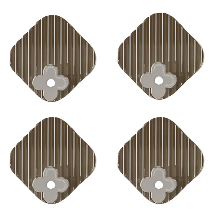 Set 4 carlige autoadezive ASDIIT® design cu flori mici, pentru baie si bucatarie, gri transparent