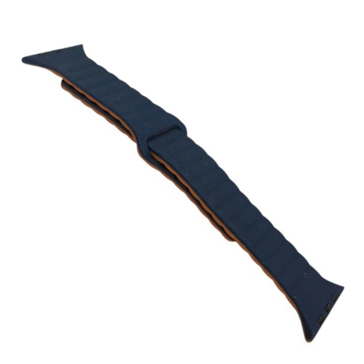 Szilikon okosóra szíj, vízszintes lineáris modell, két szín, átlapoló mágneses záródás, 42/44/45/49mm, kék/barna