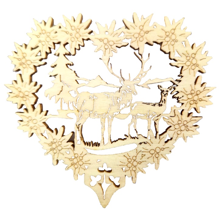 Decoratiune magnet, ilustratie cerbi, lemn plop, natur, 9 cm