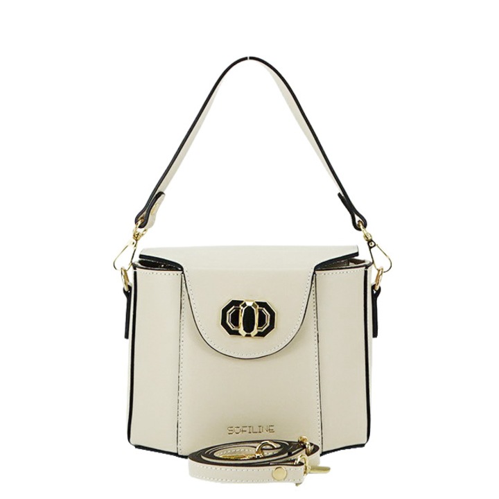 Krémszínű természetes bőr táska, Premium B-8927