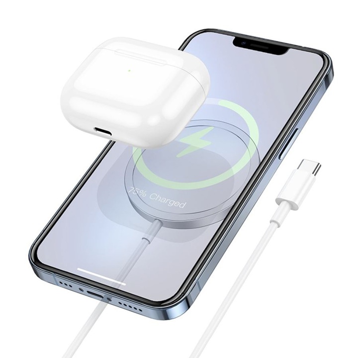Hoco - Incarcator Wireless Original Series (CW47) - Fast Charging, compatibil iPhone, AirPods, 15W - Argintiu