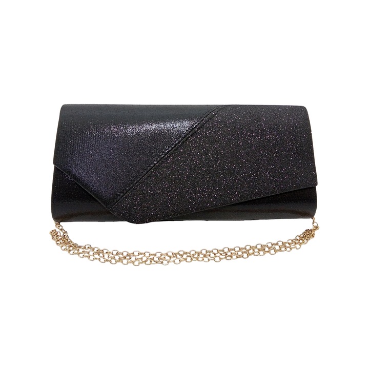 Geanta plic de seara pentru ocazii si petreceri, negru, sidefat, 26 x 12 cm, Magrot 24007