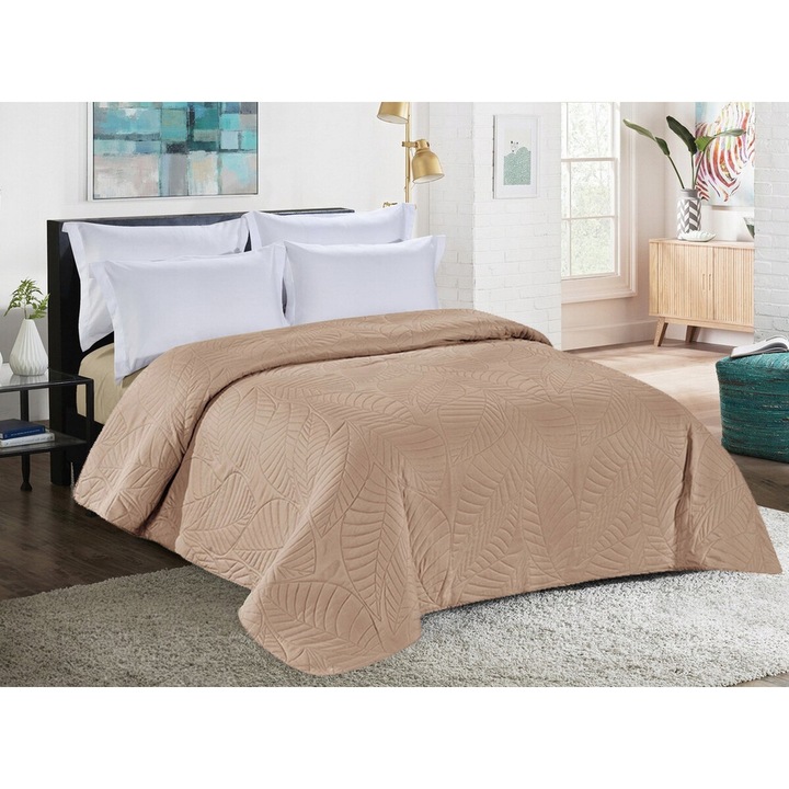 Cuvertura de pat, Łóżkoholicy, Nicole, 200 x 220 cm, Microfibra, Bej