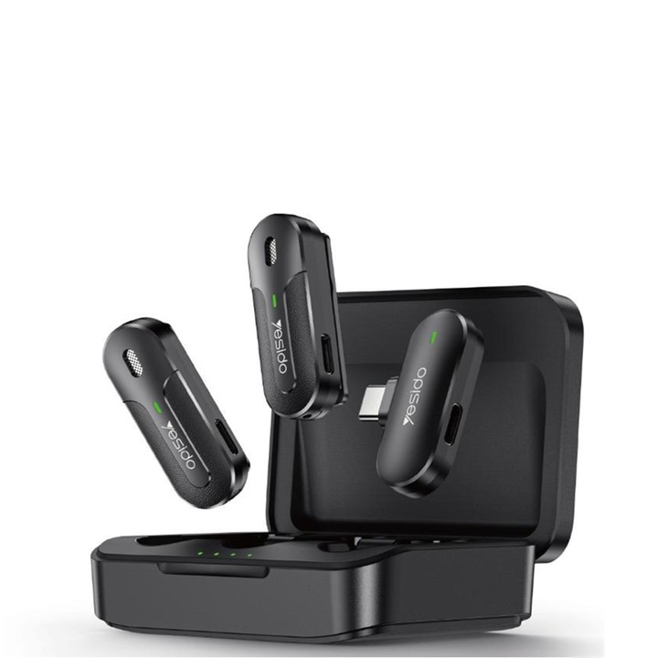 Vezeték nélküli Lavaliera mikrofon, Type-C - Yesido (KR17) - Fekete