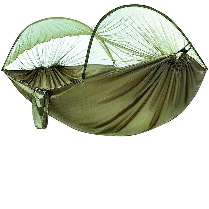 Хамак с мрежа против насекоми, капацитет 300 кг, ултралек материал, зелен, комплект с карабинери и здрави презрамки