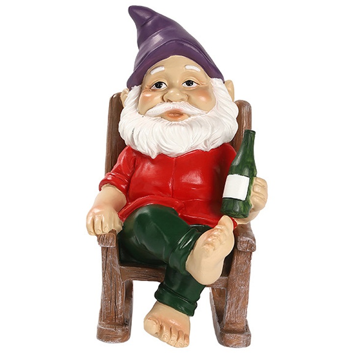 Statuie de gnom de gradina, decor in aer liber, figurina de gnom amuzant realista, cu maiestrie rafinata, material din rasina, acoperire rezistenta la UV pentru decorarea interioara si design durabil pentru ornamentul teraselor de gazon