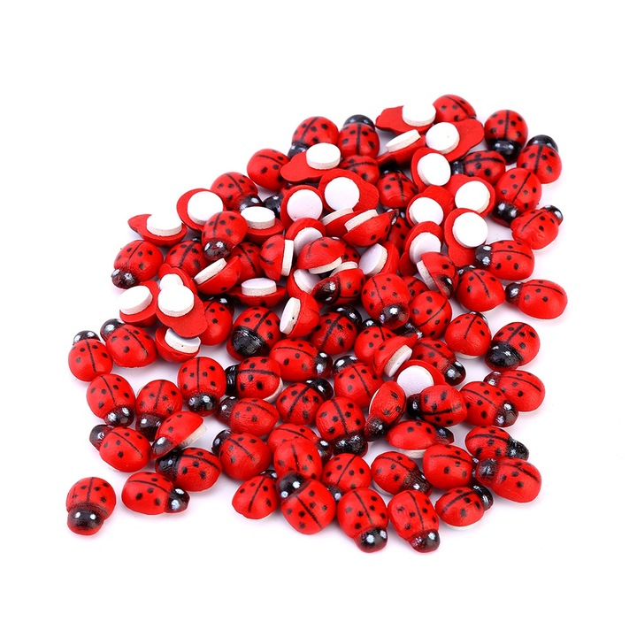100 darab 3D fa katicabogár matrica készlet, Jormftte, faldekoráció, piros, 9mmx13mm