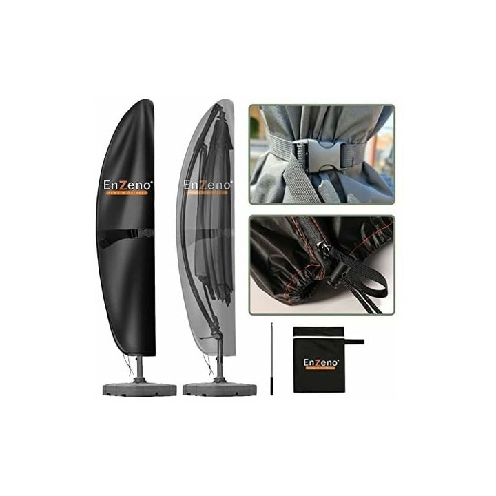 Husa pentru umbrela de terasa, Enforose, material Oxford 420D, rezistent la apa, dimensiuni 300x400cm, negru