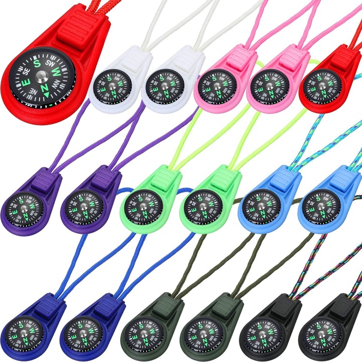 Set 18 Busole Mini Multicolore pentru Supravietuire, Bratara, Camping, Hiking