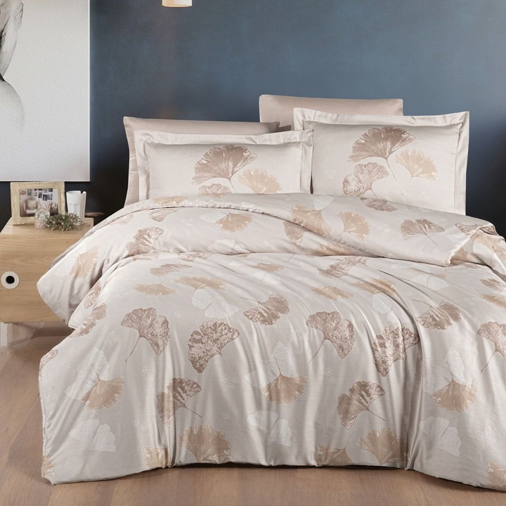Luxus vászon franciaágy, 100% szatén pamut, lepedő 240x260 cm, 6 db, First Choice, Sofira Beige