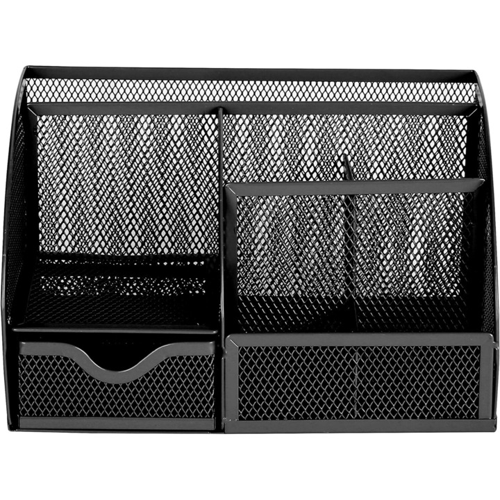 Organizator de birou, AMRINUGL, 7 compartimente, metal, 22x14.2x12.5 cm, negru