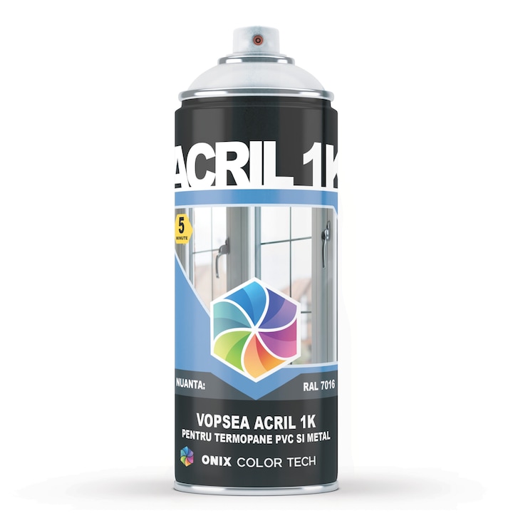 Матова спрей боя Acrylic 1K директно върху PVC термопанели, RAL 7016 Anthracite grey, 400ml