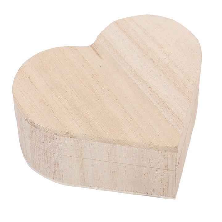 Cutie bijuterii, lemn, forma inima, 10x9x4.2cm