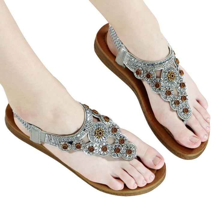 Sandale cu detalii sclipitoare A23-515argintiu 104060, Argintiu