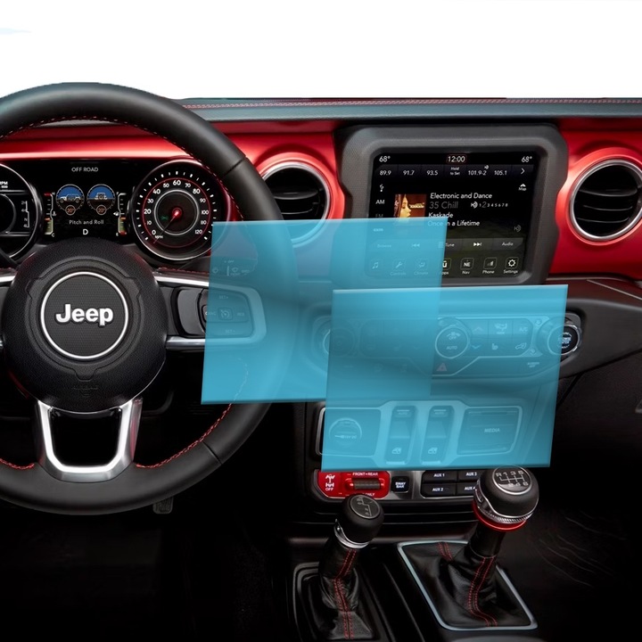 Защитно фолио Optim Solution, Регенерируем хидрогел, За автомобилна навигация, За Jeep Renegade Wrangler 2021, Пълна защита, Гъвкав хидрокристал, Безупречен външен вид, Технология Premium Optim Core, Против надраскване, Прозрачно, Комплект 2
