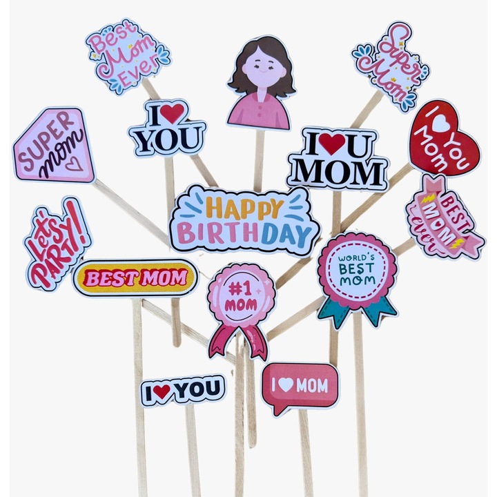 Set toppere tort, CEA MAI BUNA MAMA, 15 figurine, carton
