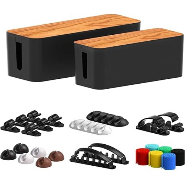 Комплект органайзер за кабели, 2 размера, черен, 40x140x140 mm, с аксесоари