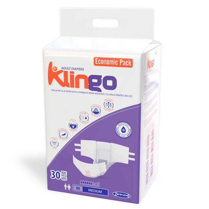 Scutece adulti KlinGo, marimea M, pachet 30 buc