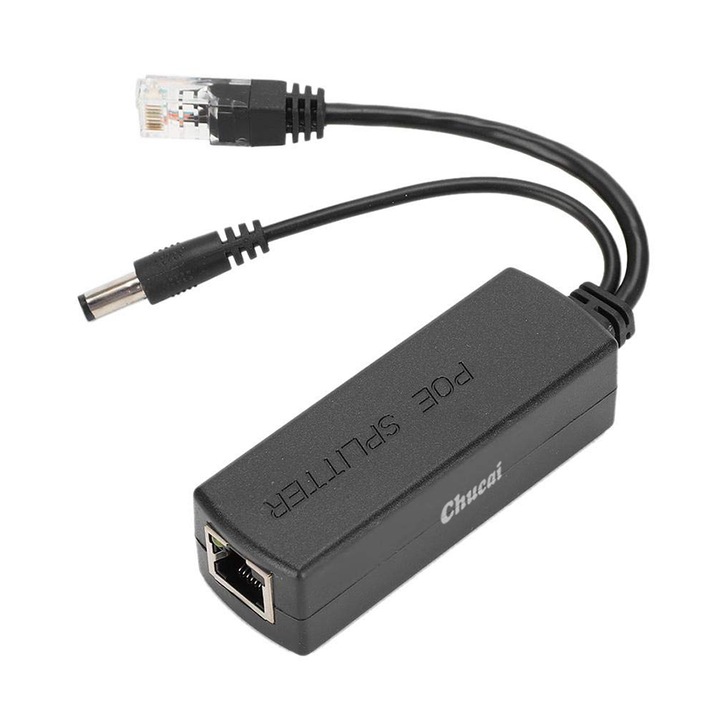 Chucai PoE сплитер, 48V до 12V, 10/100Mbps, IEEE 802.3af, множествена защита, за камери и VoIP