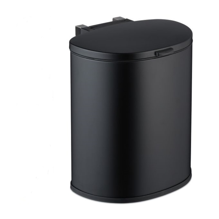 Cos de gunoi compact de bucatarie pentru agatat sau lipit, Relaxdays, capacitate 9L, dimensiuni aprox. 32 x 28 x 25 cm, fier/plastic, negru