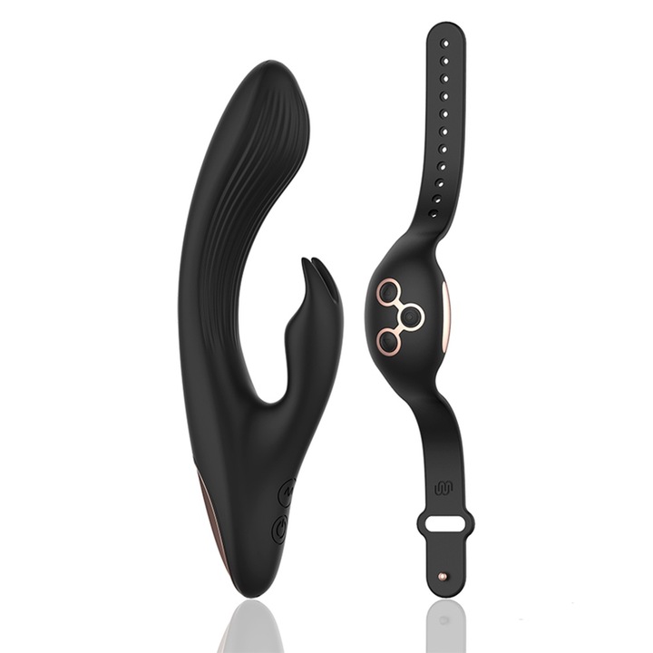 Смарт вибратор, стимулация на G-точката и клитора, дистанционно управление, технология Watchme, 7 режима на вибрация, силикон, водоустойчив, акумулаторен, черен/златист