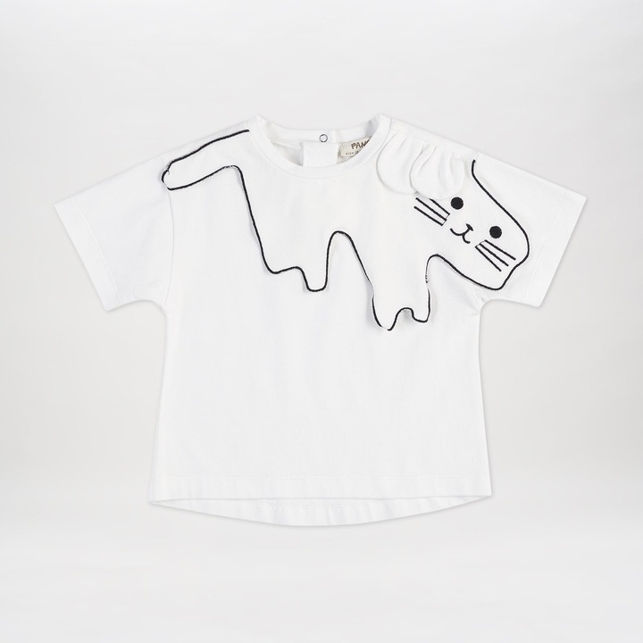 Hímzett galléros póló cica PANCO - Hope, Ecru, lányoknak, Ekrü