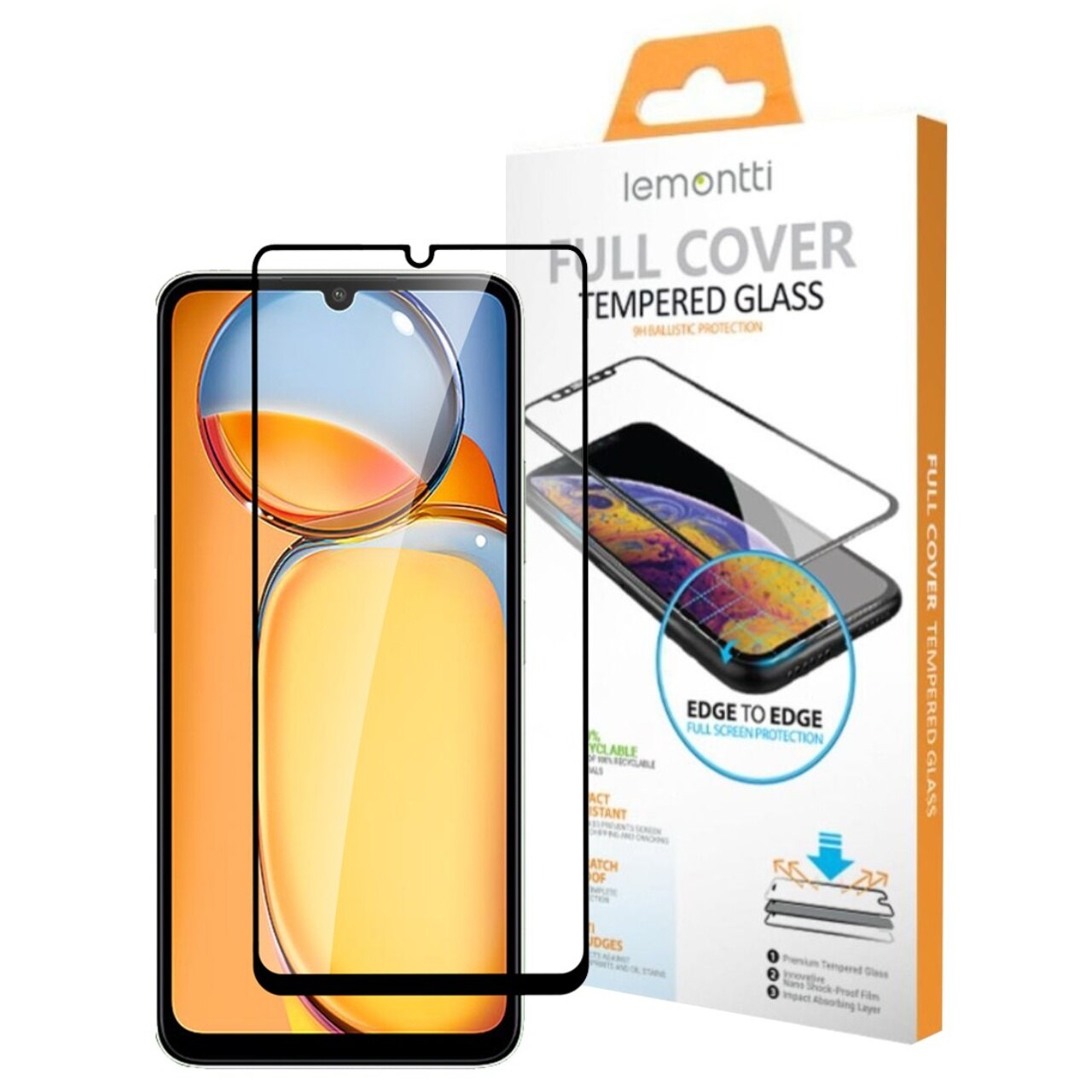 Folie de protectie Lemontti Sticla Full Fit Pentru Xiaomi Redmi 13C, Negru