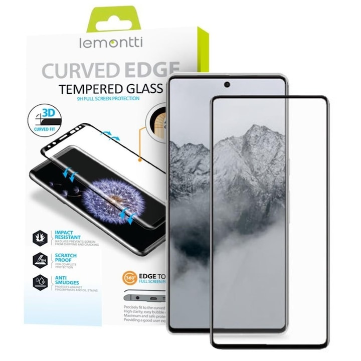 Folie de protectie Lemontti din sticla Curbata 3D pentru Honor 200 Pro, Negru